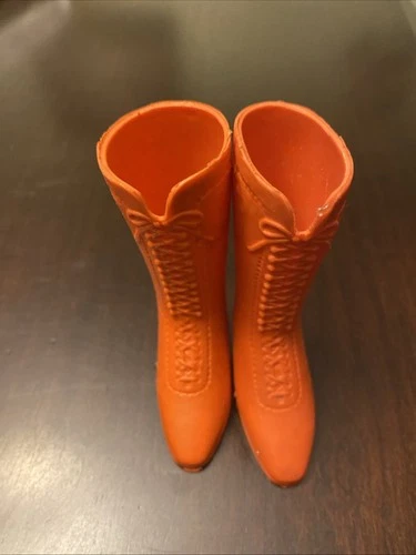 Chrissy Boots Tall Lace Up Orange Gold Squishy Soft Plastic Vintage Mattel