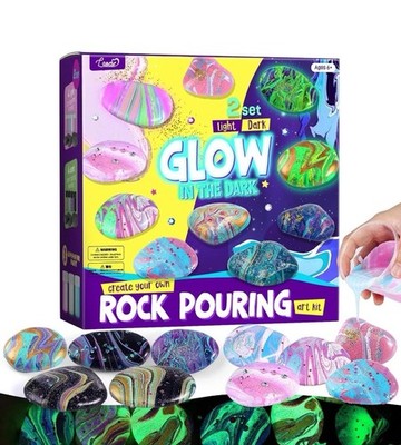 2 in 1 Rock Painting Art Kit - Glow in The Dark Pouring Rock Kit . Light & Dark.