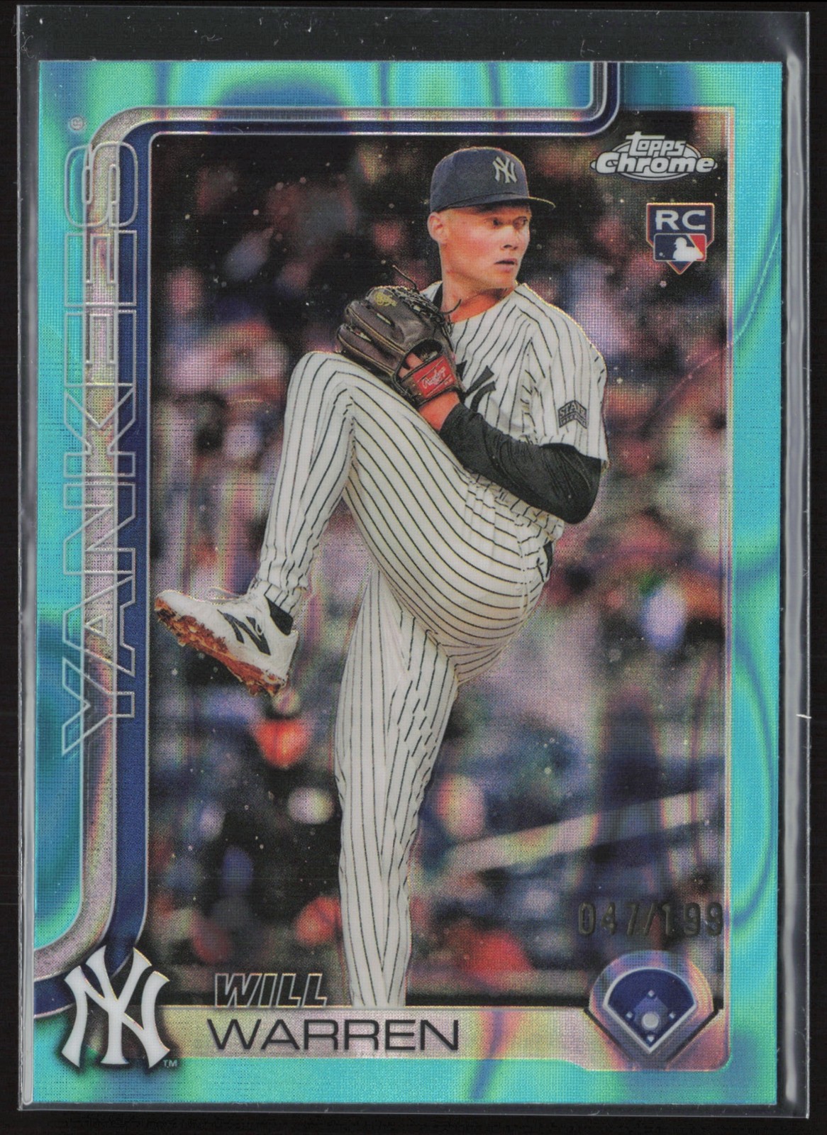 2025 Topps Chrome Will Warren Aqua RayWave /199 #81 RC New York Yankees