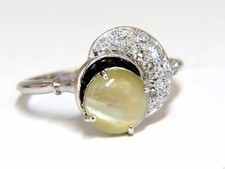 1.85ct natural cabochon chrysoberyl cats eye diamonds ring 14kt Vintage 10683**