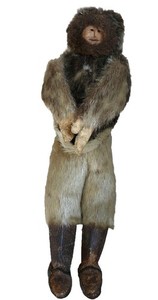 antique Inuit doll Alaska Canadian Rare  native doll 11"  fur leather wood face