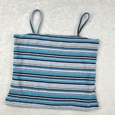 Y2K Weavers Girl Blue Striped Tank Top Spaghetti Strap Size M Made in USA