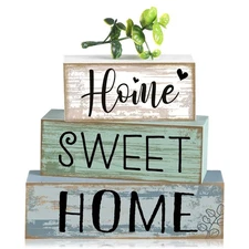 4 Pcs Wooden Farmhouse Tabletop Decor Rustic Home Tiered Tray Decor Decorativ...