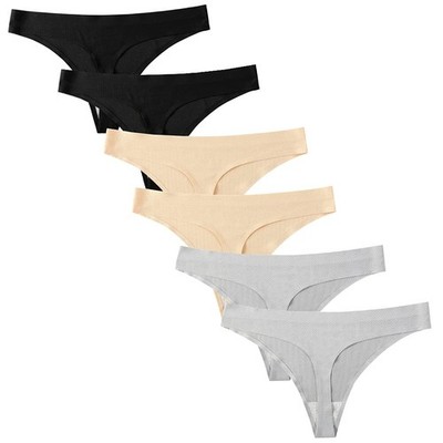 Damen Dessous 6er Pack Nahtlose Strings Unterwäsche Eisseide Höschen...
