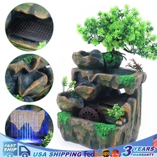 Mini Tabletop Water Fountain Rockery Waterfall w/ LED Light Table Decor Ornament