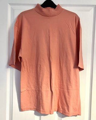 S.Oliver Vintage High Neck Tshirt Top Size 16 40  Bust 100% Cotton Peach Logo