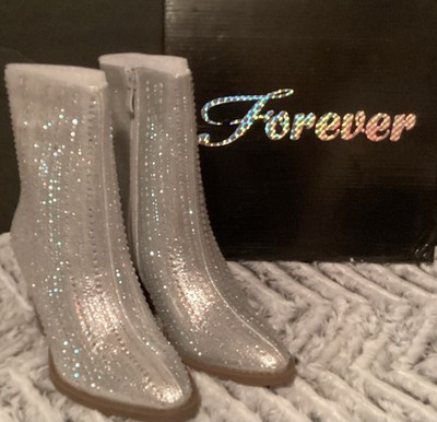 Forever Silver Rhinestone Ankle Boots Size 9