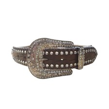 Nocona Kids Brown Faux Crocodile Rhinestone Western Belt Silver Buckle 24