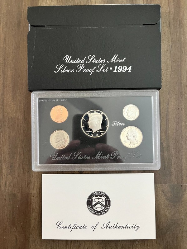 1994-S US Mint Silver Proof 5 Coin Set. 90% Silver. OGP w/COA