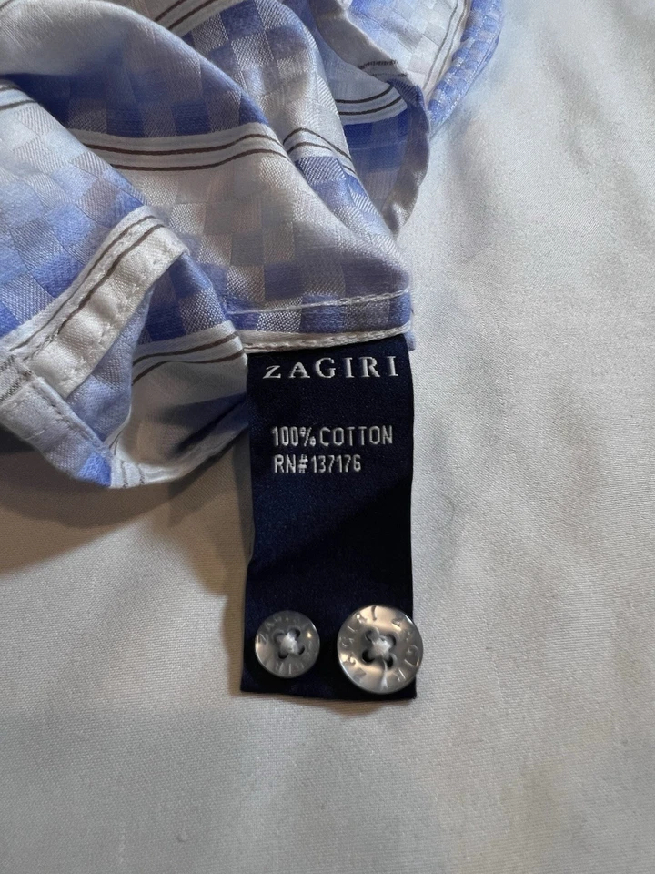 Camisa social masculina Zagiri quadriculada 3D geométrica azul grande manga longa com botões - Imagem 4 de 4