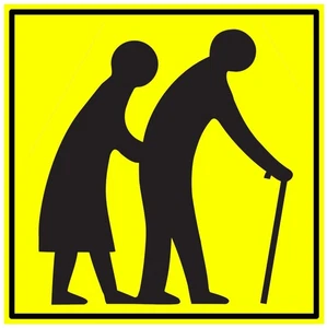 OAP Elderly Crossing Warning Slow Self Adhesive Vinyl Sticker