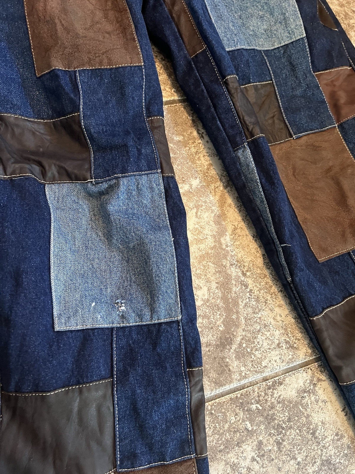 Vintage Davoucci Rare Patchwork Denim Leather Jea… - image 2