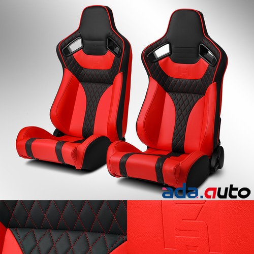 2Pcs Universal Main Black + Red Side Reclinable PVC Leather Sport