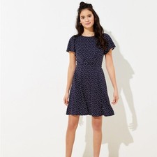 Loft Petite Dotted Tie Back Pocket Flare Dress