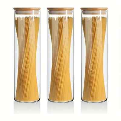 3-Pack Clear Glass Pasta Storage Jars with Lids, 1.4L Airtight MJA169783