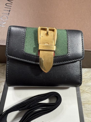 Authentic Gucci Trifold Sylvie Short small Beautiful Black Sherryline Wallet