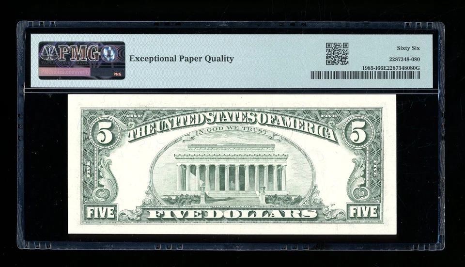 DBR 1995 $5 FRN Minneapolis Gem Fr. 1985-I PMG 66 EPQ Serial I59149700A - Image 2 of 2