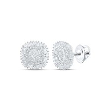 10K White Gold Genuine Baguette Diamond 10mm Halo Square Stud Earrings 3/4 CT