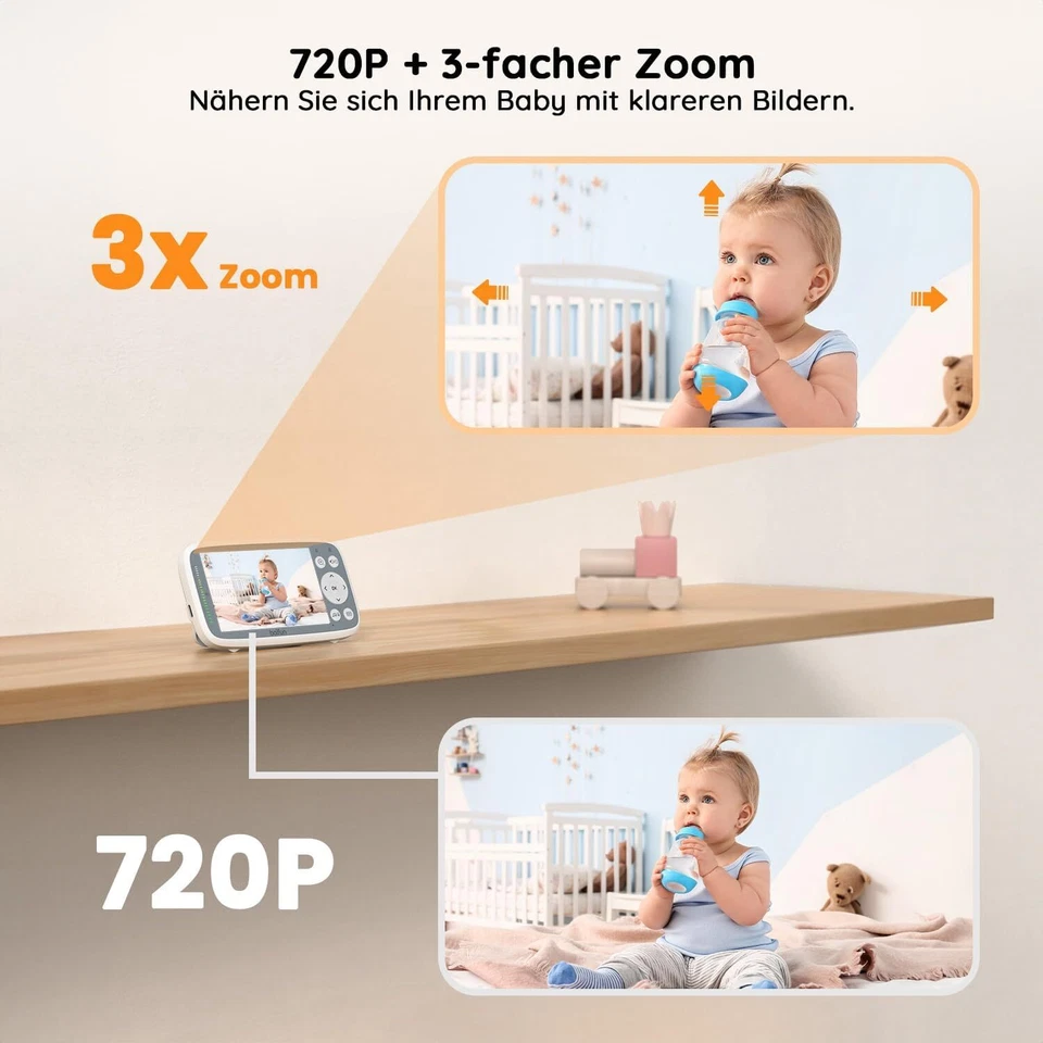 4"LCD Babyphone mit Kamera Tragbares VOX Modus Temperaturerkennung Wecker - Bild 4 von 4