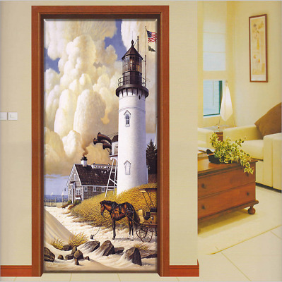 3d Wall Art Seaside Lighthouse Door Sticker Pvc Decal Self Adhesive Wrap Mural - Lighthouse Wall Sticker Article