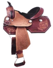 12 In Double T Youth Horse Saddle With Floral Basketweave Pommel,Cantle & Skirt