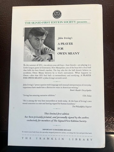 A PRAYER FOR OWEN MEANY Franklin Library IRVING SIGNED FIRST EDITION - Picture 3 of 3