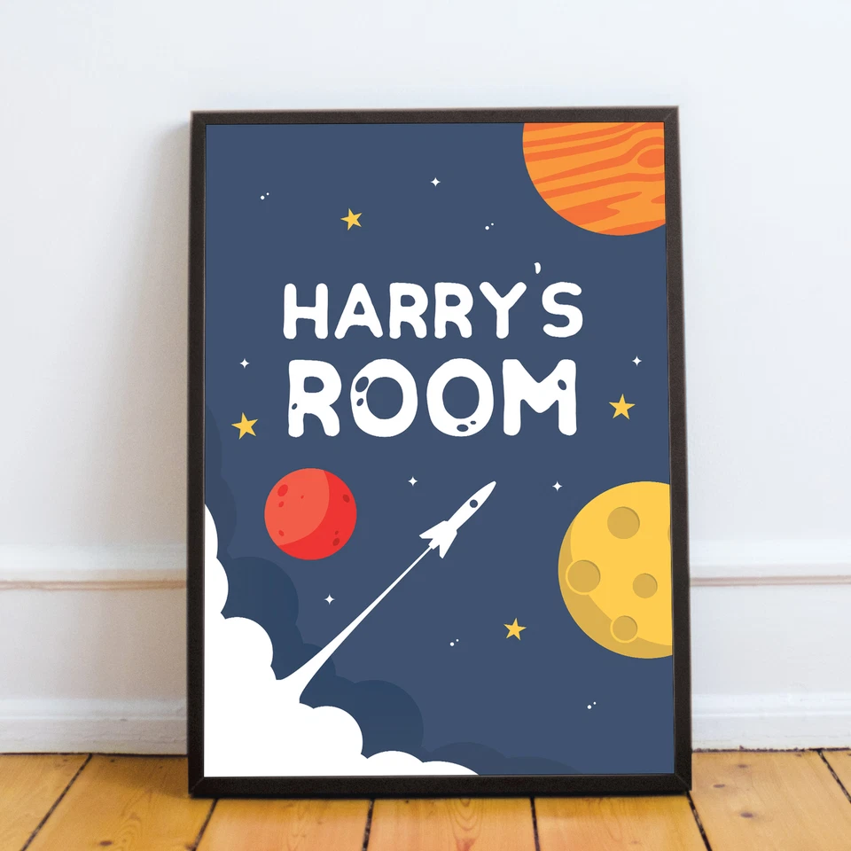 Personalised Wall Art Space Theme For Boys Bedroom Childrens Room Decor Pictures