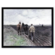 Anton Mauve Farmer Behind The Plough Painting Wall Art Print Framed 12x16