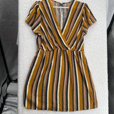 Shein Curve Dress Women's 2XL XXL Brown Striped Short Sleeve V-Neck Midi