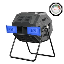 SQUEEZE master Large Compost Tumbler Bin - Outdoor Garden Rotating with Thermome