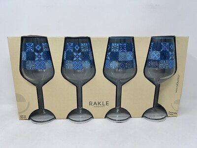 4 Rakle Hamsa Wine Glasses Set Clear Blue Quilt Pattern Stemware Lot | eBay