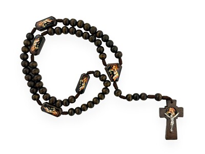 St Joseph Brown Wood Beads Rosary Necklace San Jose Rosario Cafe Handmade