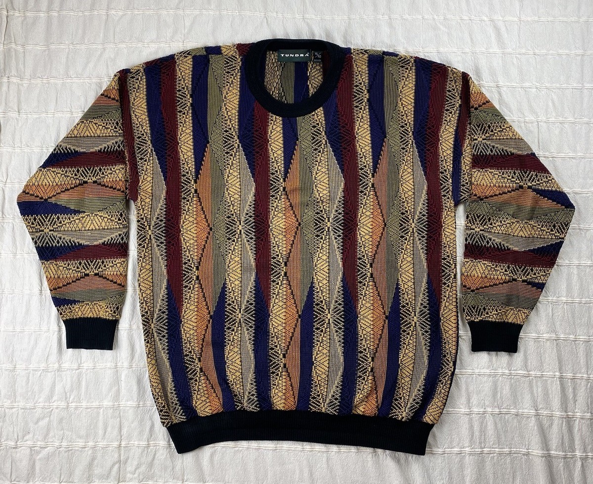 Vintage Tundra Canada 3D Knit Biggie Coogi Cosby Style Sweater 