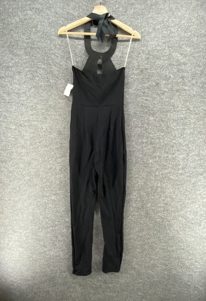 Novo Macacão Charlotte Russe Feminino P Pequeno Preto Sem Mangas Decote Halter Magro - Imagem 2 de 4