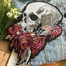 Skull Roses Biker Punk Motorcycle Iron on Embroidered Large Size Back patch XL