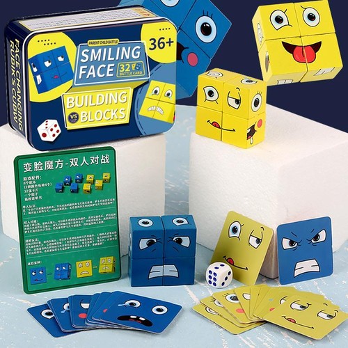 Cube Face Change Board Game Wood Puzzle Montessori Expression Wooden Blocks Blo - Picture 5 of 23