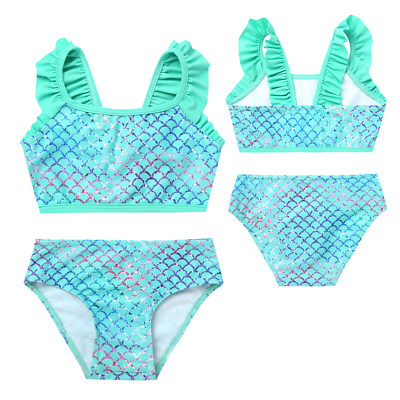 DE Mädchen Bikini mit Einhörner Meerjungfrau Badebekleidung Zweiteiler Badeanzug