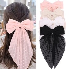 4Pcs Chiffon Hair Bows for Chiffon Clips- Black, White, Cream, Light Pink