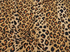 Discount Fabric Brushed Printed Spandex Stretch Tan Black Brown Cheetah D310