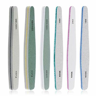 6 Pack 100 150 180 240 1000 4000 Grit Double Sided Emery Nail File Stick Sand Paper Set for Manicure Flex Edge Shiner Buffer