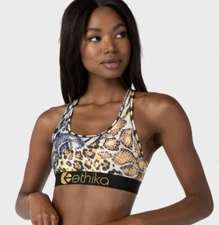 Ethika Golden Twist Sports Athletic  Bra XS Leopard Animal Print