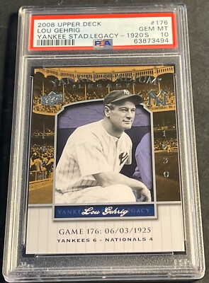 2008 LOU GEHRIG UPPER DECK YANKEE STADIUM LEGACY 1920'S #176 PSA 10 POP 1