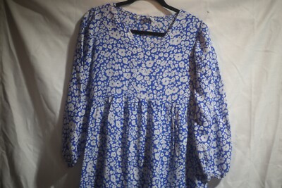 chinese dress ladies Zara Blue White Floral Plunge V-Neck 3/4 Balloon Sleeve Midi Maxi A-li –  Brie main image 1