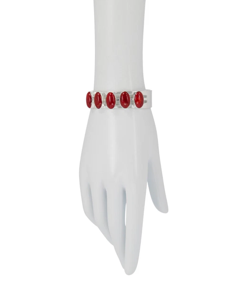 JAY KING из чистого серебра овальный 5-камень красный коралл манжеты браслет - новый в коробке - Изображение 3 из 4