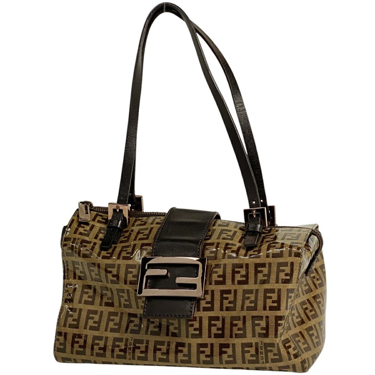 Borsa a tracolla Fendi Zucchino rivestita in tela marrone 8BL000 10 4 pollici