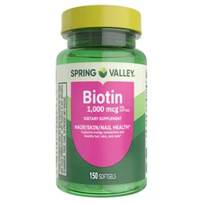 Spring Valley Biotin 1000mcg 150 Softgels Skin Hair Nail Health Supplement USA