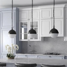 Henn&Hart 9.13" Blackened Bronze/White Milk Metal/Glass Pendant