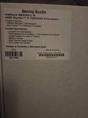 NEW AMD Ryzen 5 7500X3D + ASRock B850M-C DDR5 WIFI - CPU / Motherboard Bundle