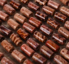 100pcs Column Hand Painted Wooden Spacer Beads - 10mm x 8mm - Mix of Styles