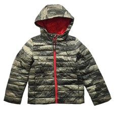 Lands' End Puffer Jacket Kids XS 4-5 Green Camo Orange Primaloft Hooded Coat